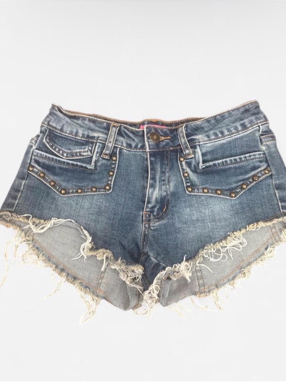 Edikted Distressed Studded Low Rise Mini Denim Shorts - Blue